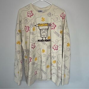 SpongeBob SquarePants Cream Embroidered DoodleBob Crewneck Sweatshirt w Flowers